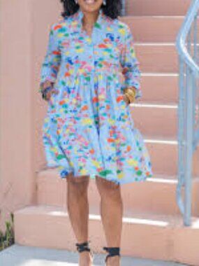 Women's The Tiny Tassel Ruffle Collared Colorful Button Dress Preppy Fun sx. M